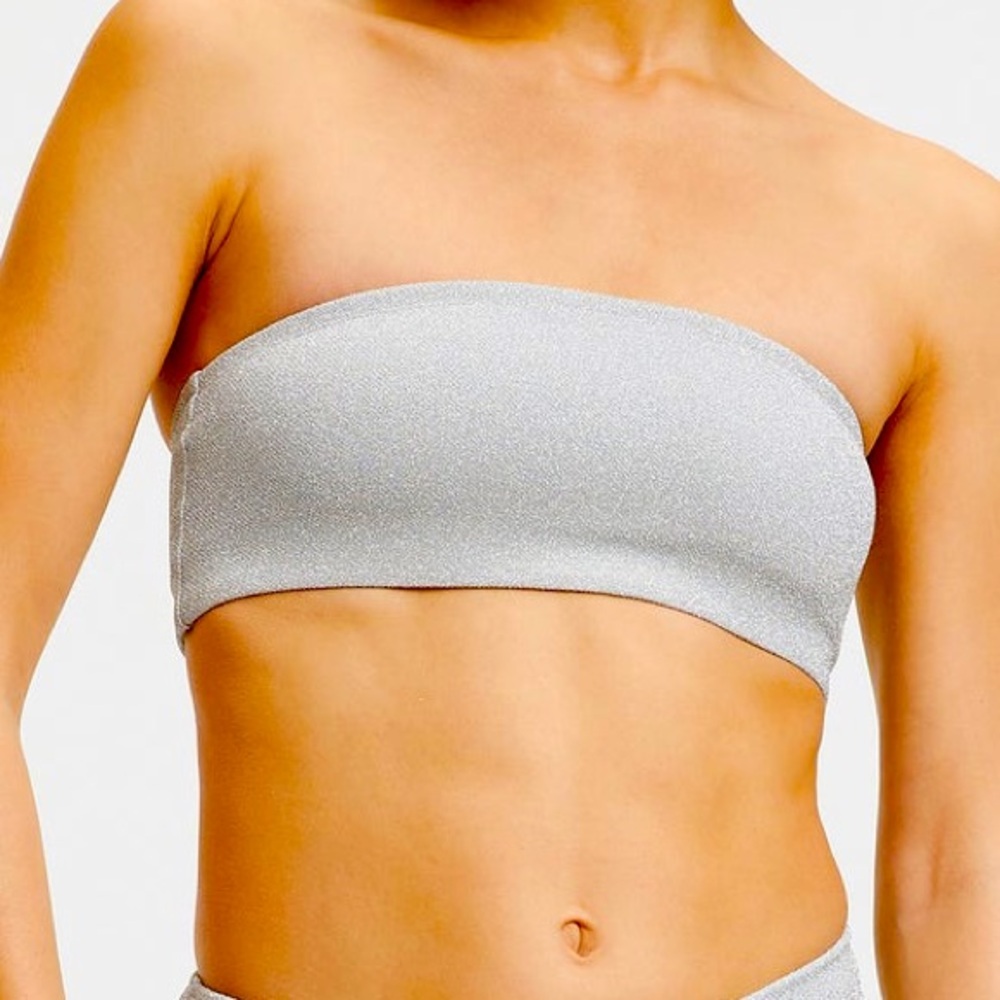 NWT Good American Swim Sparkle Better Band Top in Silver Metallic